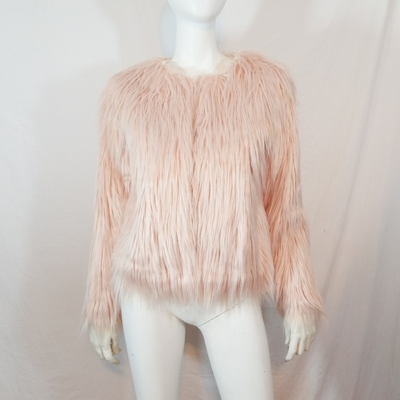 NWT Light pink faux fur jacket shaggy coat L - Picture 2 of 7